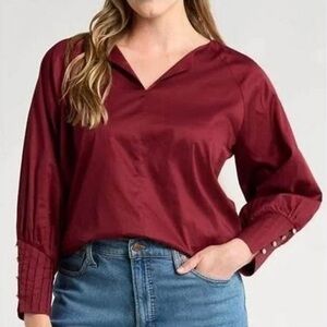 🌻NEW w/tag Anthropologie Harshman Burgundy Cerys Cotton Blouse Size Small